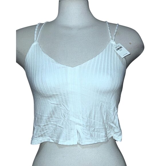 Aerie Womens Ribbed Crop Top With Lace Back Detail Sz Medium Womens Built in Bra - Picture 5 of 13